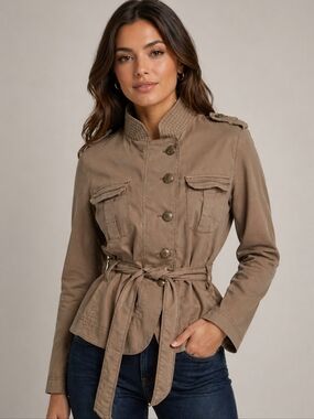 MEXX/ Greyish Khaki Tie-Waist Military Style Jacket/ Size US 12